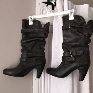 Dark Gray- shin high, high heel boots